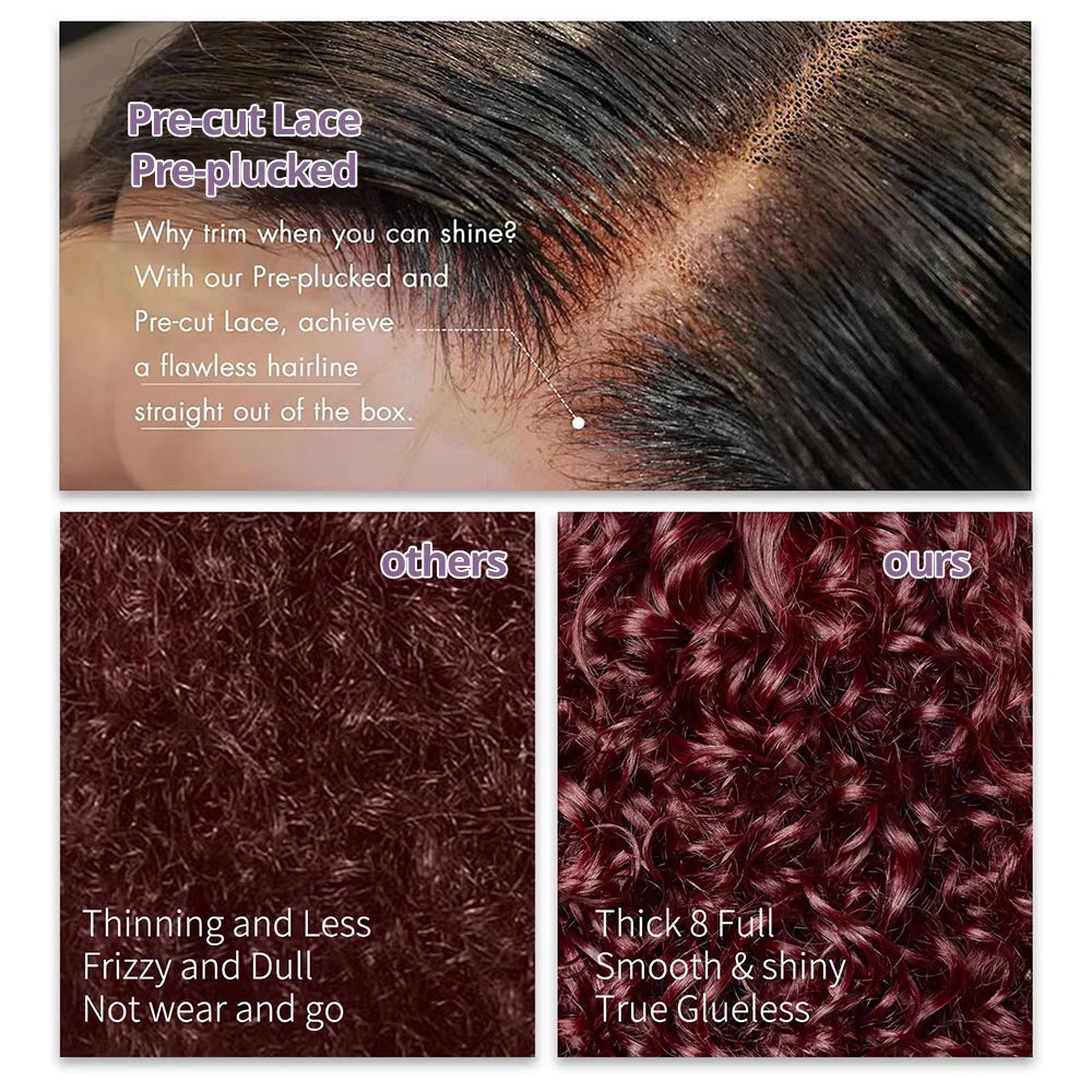 Perruque Lace Frontal Wig 220 % Deep Wave sans colle, cheveux humains bouclés, brun rougeâtre, 13x4, 7x5, pré-épilée, pré-coupée, pour femmes