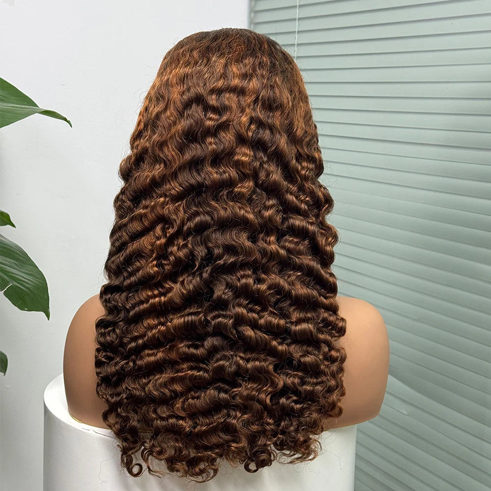 Perruque birmane bouclée ombrée 5x5, densité 300 %, cheveux humains à double trame, avec dentelle transparente sur le devant, pour femmes noires