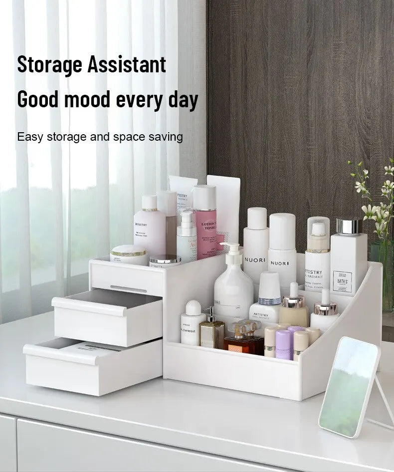 1 tiroir blanc pour maquillage, boîte de rangement, finition dortoir, étagère en plastique, cosmétiques, soins de la peau, coiffeuse, bureau