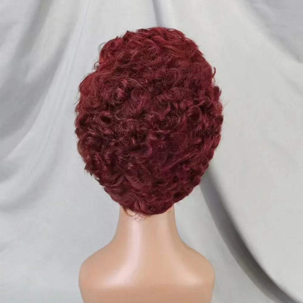 Perruques de cheveux humains bouclés avec dentelle frontale 13x4, coupe Pixie courte, couleur 99J, densité 180 % pour femmes noires