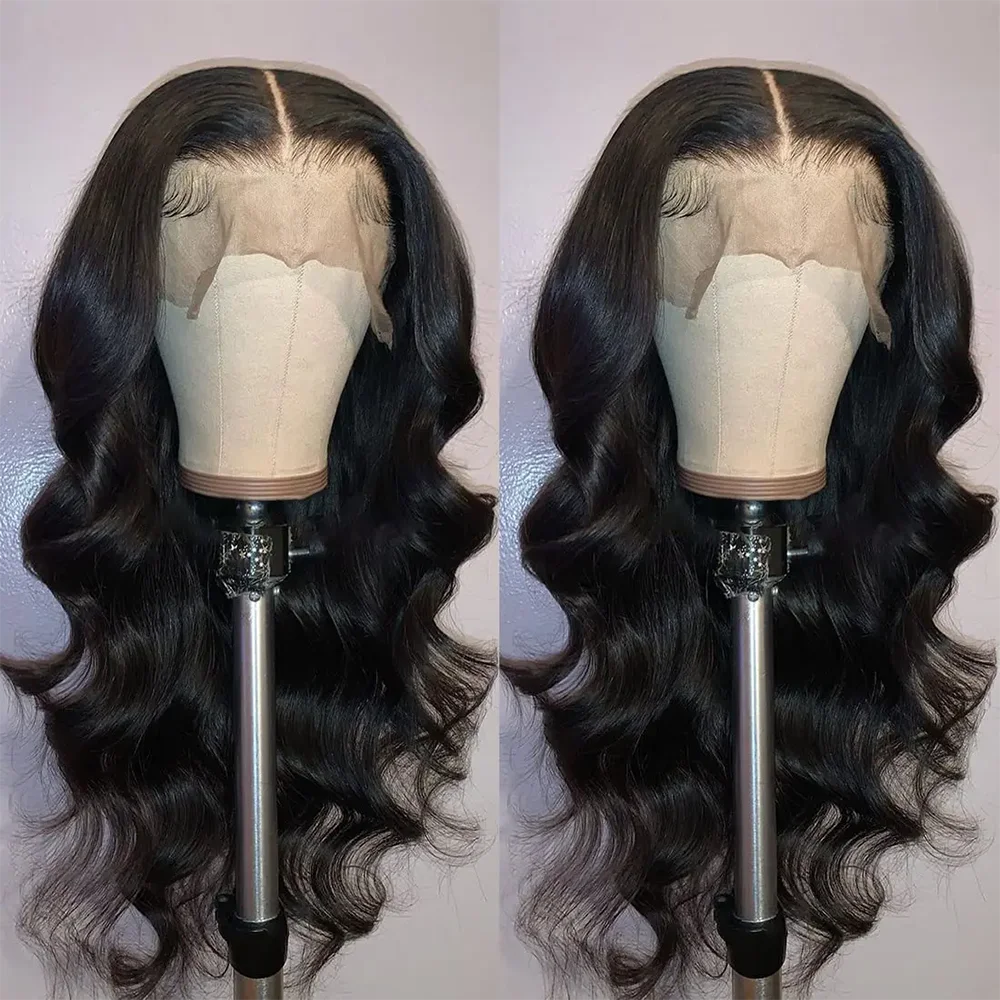 Perruques synthétiques ondulées 13*4, longues, sans colle, avec naissance de cheveux naturelle pré-épilée et cheveux de bébé.