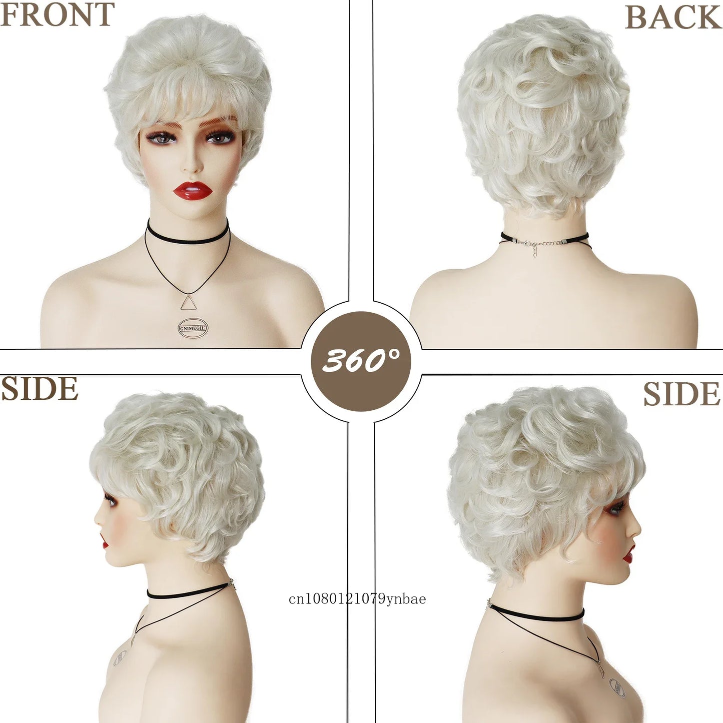 Perruques de vieille dame pour femmes, perruque synthétique blanche de grand-mère avec frange, perruque courte bouclée coupe lutin, costume quotidien résistant à la chaleur