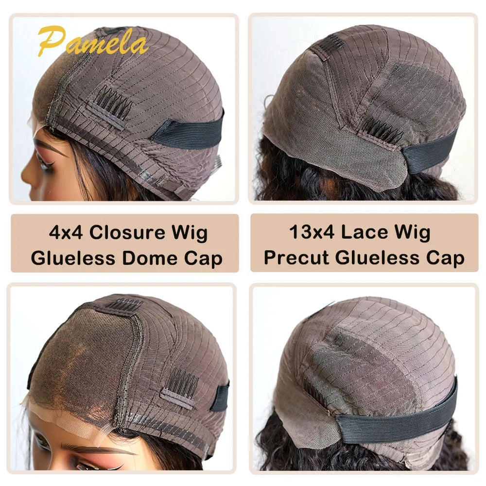 Perruques de cheveux humains courts bouclés sans colle, blond ombré, densité 250 %, perruques de princesse prêtes à porter avec dentelle frontale