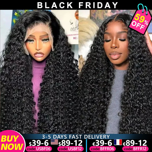 Perruques Lace Front Wigs Deep Wave, cheveux humains pré-épilés, densité 200, perruques HD Frontal Wigs, perruques sans colle