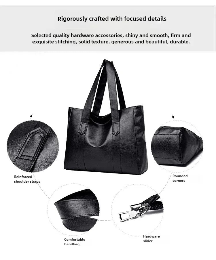 Grand sac cartable en cuir souple pour femme, classique, couleur unie, simple, décontracté, grande capacité, fourre-tout, sac à bandoulière simple