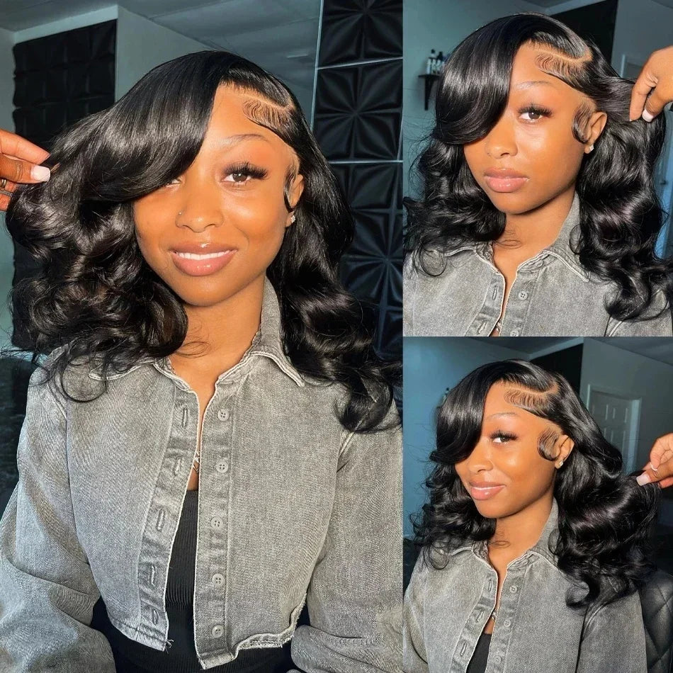 Brazilian Bob Body Wave Wigs 13x4 Transparent Lace Front Human Hair Loose Wave Short Wig 200% Density Lace Frontal Remy Wigs