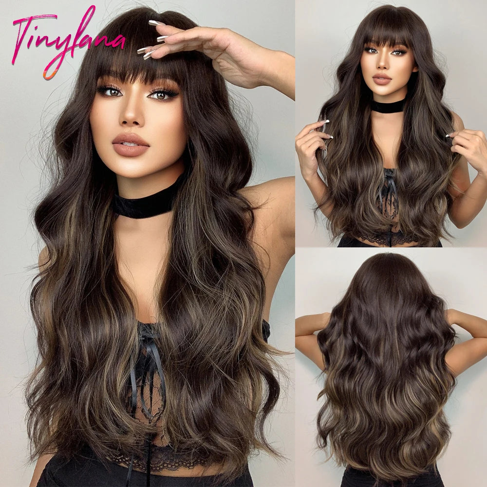 Perruques synthétiques longues bouclées gris cendré platine avec frange pour femmes, perruque afro ondulée profonde, perruque Lolita Cosplay, cheveux naturels résistants à la chaleur