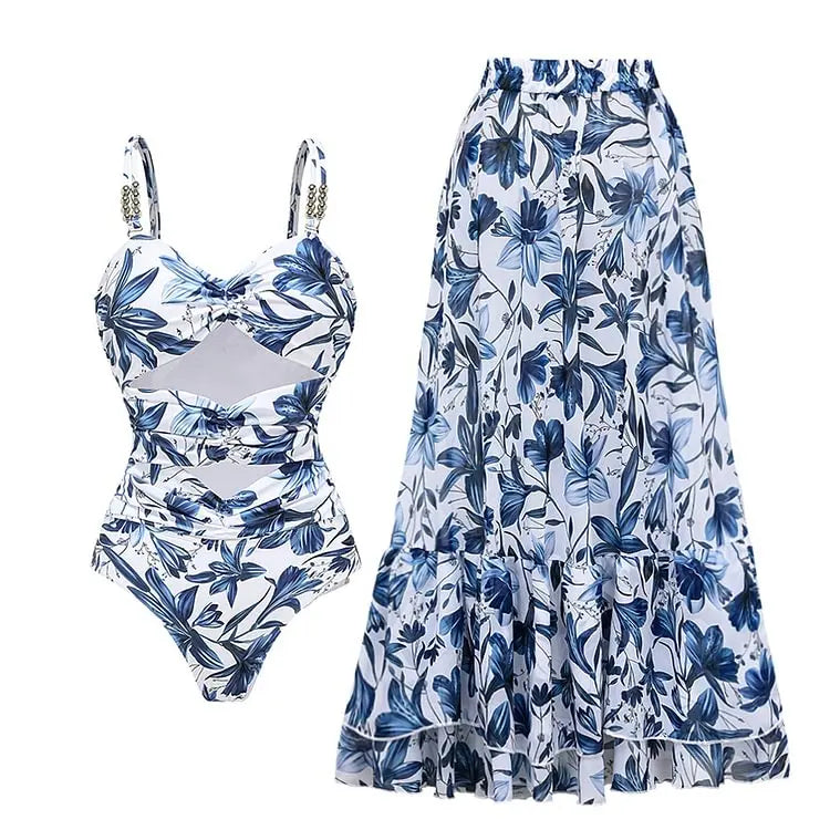 Maillot de bain et paréo imprimé vintage Flaxmaker 2025 pour femmes, élégant, sans manches, pour l'été