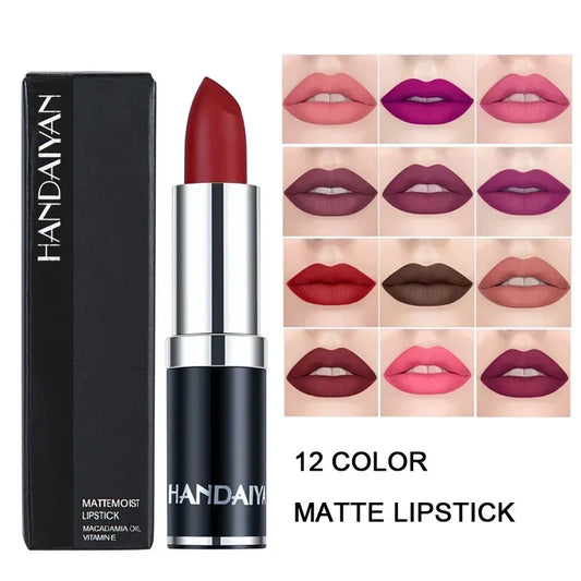 Rouges à lèvres mats 12 couleurs, longue tenue, waterproof, hautement pigmentés, fini velours, maquillage classique sans bavures
