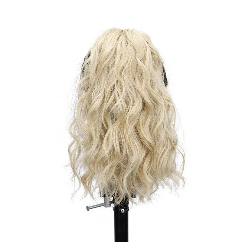 Extension capillaire synthétique courte ondulée de 35 cm, queue de cheval blonde et brune, à clipser, pour femme