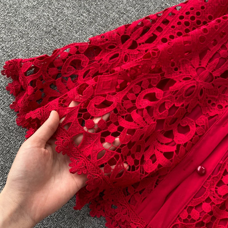 Robe vintage française en dentelle à col rond et manches courtes, style décontracté, à la mode, printemps/été