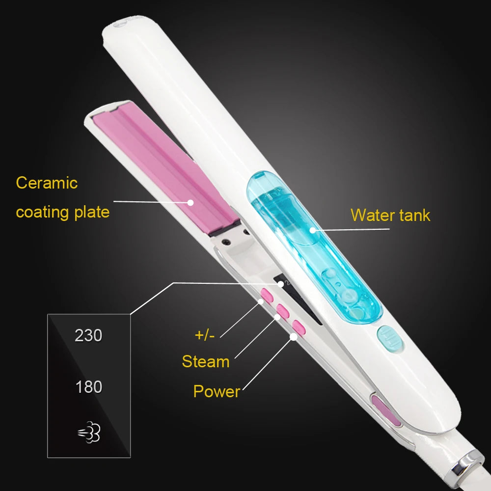 Fer à lisser professionnel à vapeur en céramique, chauffage rapide à 233 °C, traitement à l'huile d'argan, outils de soins capillaires