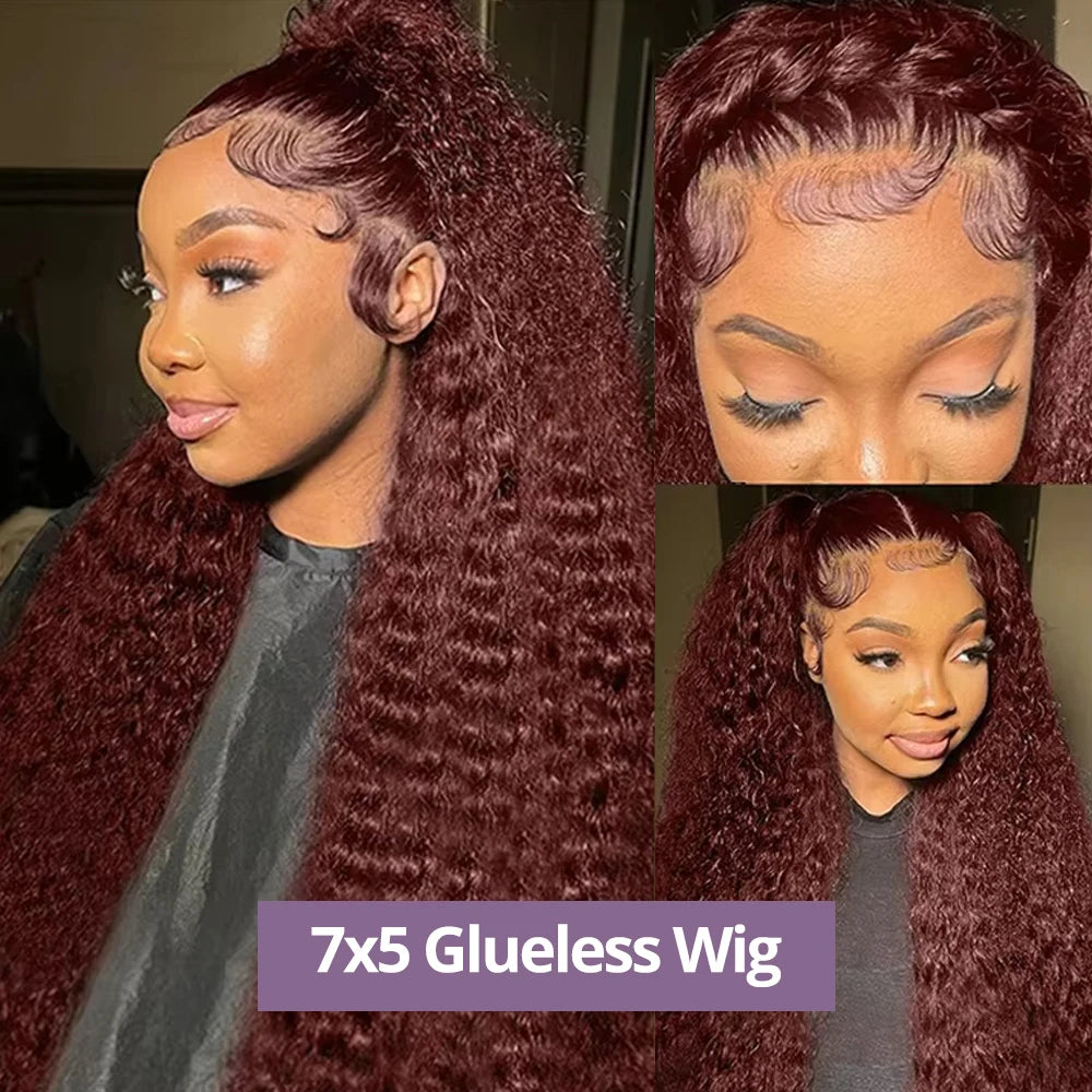 Perruque Lace Frontal Wig 220 % Deep Wave sans colle, cheveux humains bouclés, brun rougeâtre, 13x4, 7x5, pré-épilée, pré-coupée, pour femmes