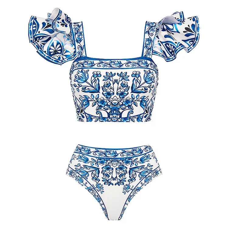 Maillot de bain et paréo imprimé vintage Flaxmaker 2025 pour femmes, élégant, sans manches, pour l'été