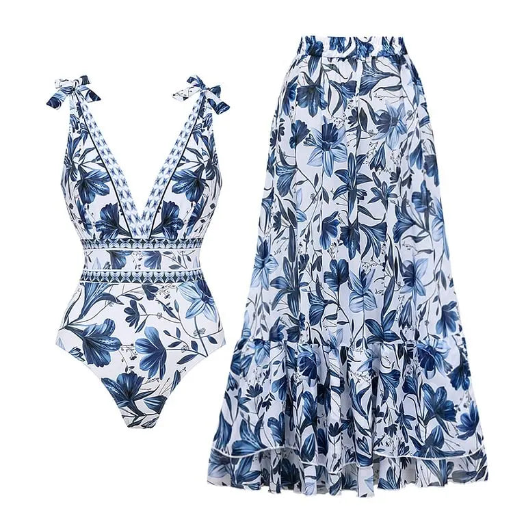 Maillot de bain et paréo imprimé vintage Flaxmaker 2025 pour femmes, élégant, sans manches, pour l'été