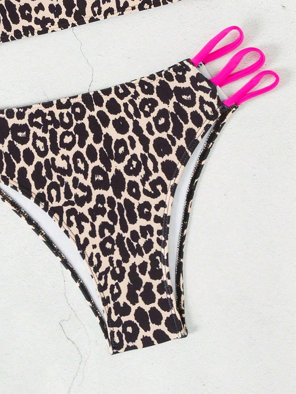 Maillot de bain sexy léopard pour femmes, micro bikini, taille haute, bandeau brésilien, vêtements de plage, 2025