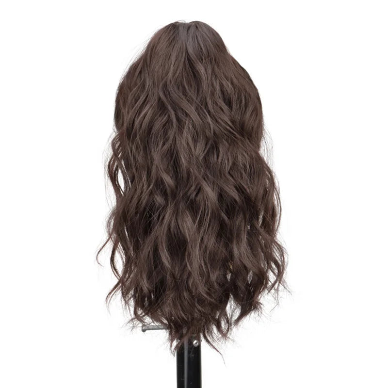 Extension capillaire synthétique courte ondulée de 35 cm, queue de cheval blonde et brune, à clipser, pour femme