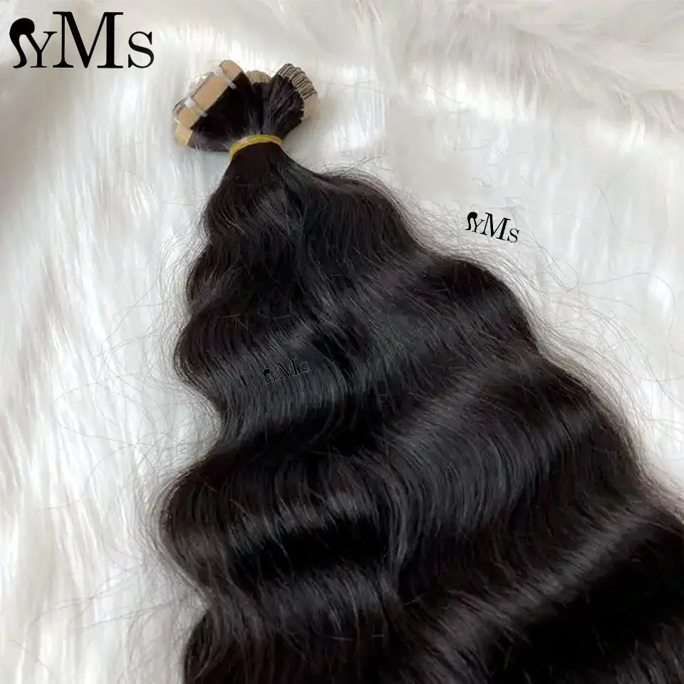 Extensions de cheveux à bande adhésive, cheveux humains ondulés YMS, cheveux indiens bruts, naturels, ondulés, sans couture, trame PU, pour femmes, pour salon