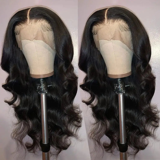 Perruques synthétiques ondulées 13*4, longues, sans colle, avec naissance de cheveux naturelle pré-épilée et cheveux de bébé.