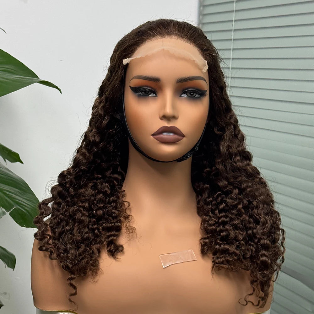 Perruque birmane bouclée ombrée 5x5, densité 300 %, cheveux humains à double trame, avec dentelle transparente sur le devant, pour femmes noires