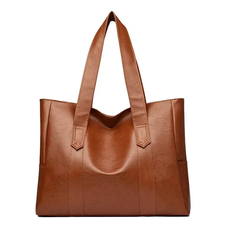 Grand sac cartable en cuir souple pour femme, classique, couleur unie, simple, décontracté, grande capacité, fourre-tout, sac à bandoulière simple