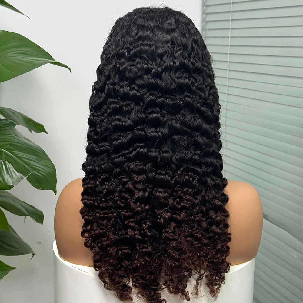 Perruque birmane bouclée ombrée 5x5, densité 300 %, cheveux humains à double trame, avec dentelle transparente sur le devant, pour femmes noires