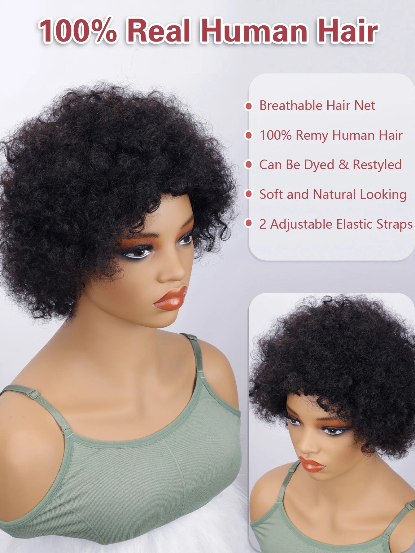 Perruques courtes afro crépues et bouclées pour femmes, cheveux humains, coupe Pixie, aspect naturel, fabriquées à la machine