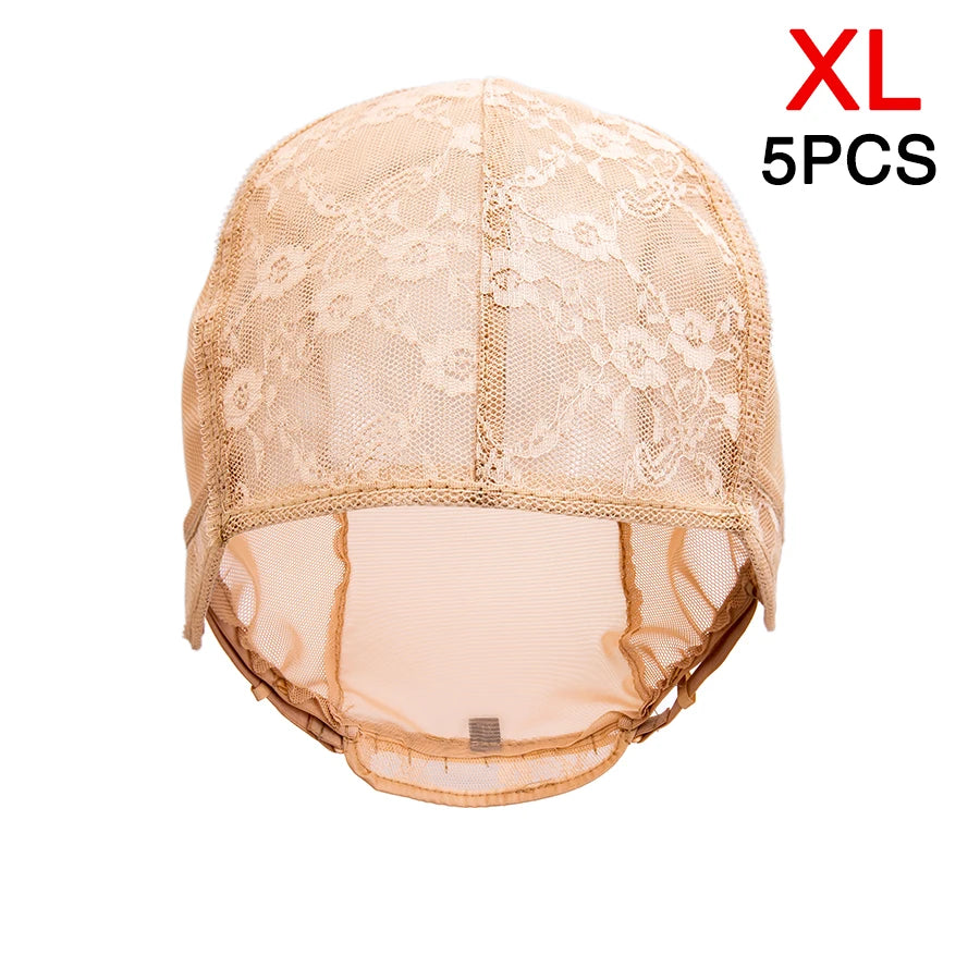 Lot de 5 bonnets de perruque en résille extensibles avec bretelles réglables pour la fabrication de perruques