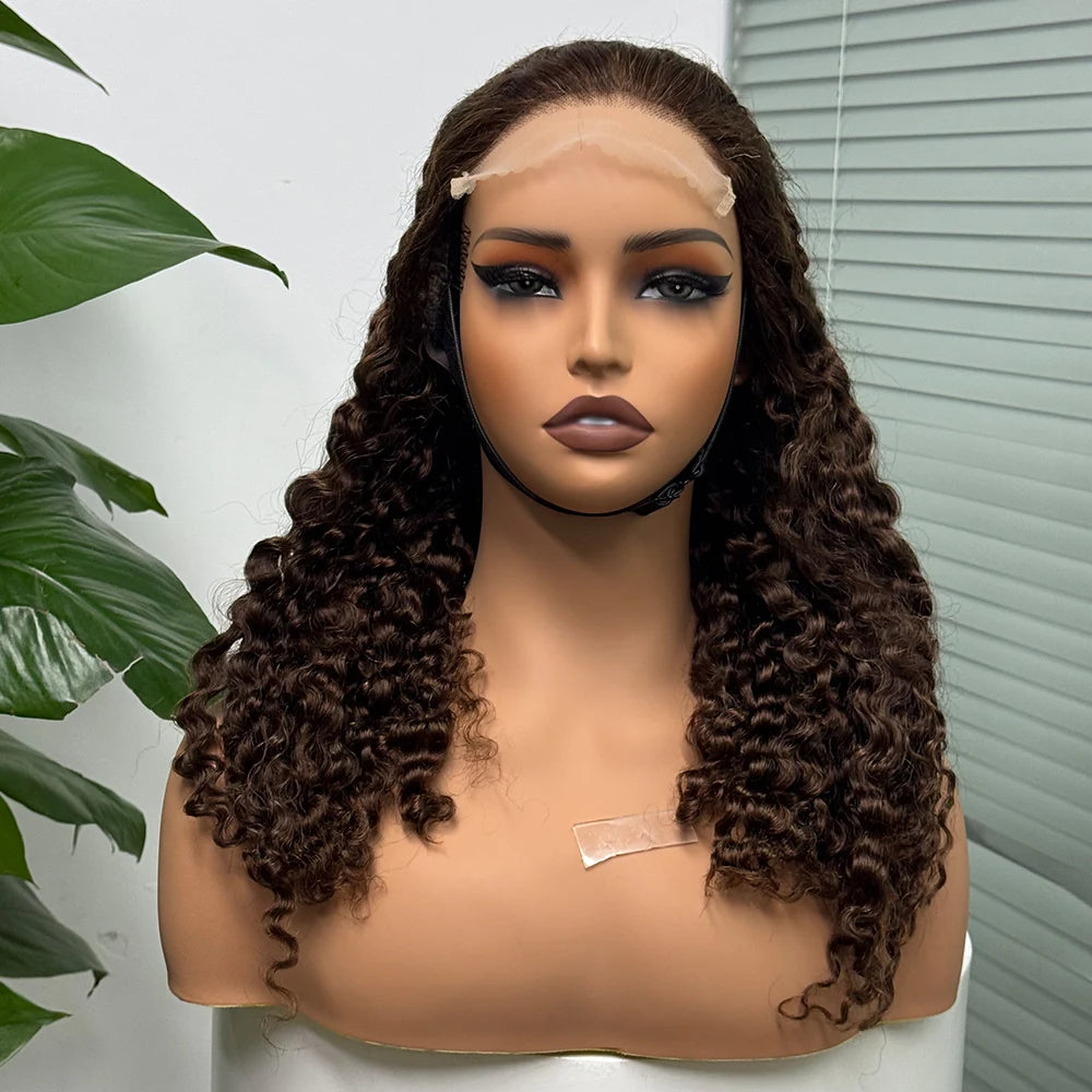 Perruque birmane bouclée ombrée 5x5, densité 300 %, cheveux humains à double trame, avec dentelle transparente sur le devant, pour femmes noires