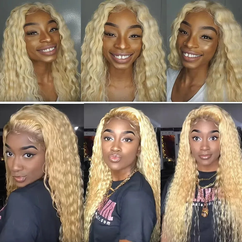 Perruque Lace Frontal Wig 613 HD 13x6, cheveux humains ondulés, 13x4, couleur blonde, bouclés, pour femmes noires