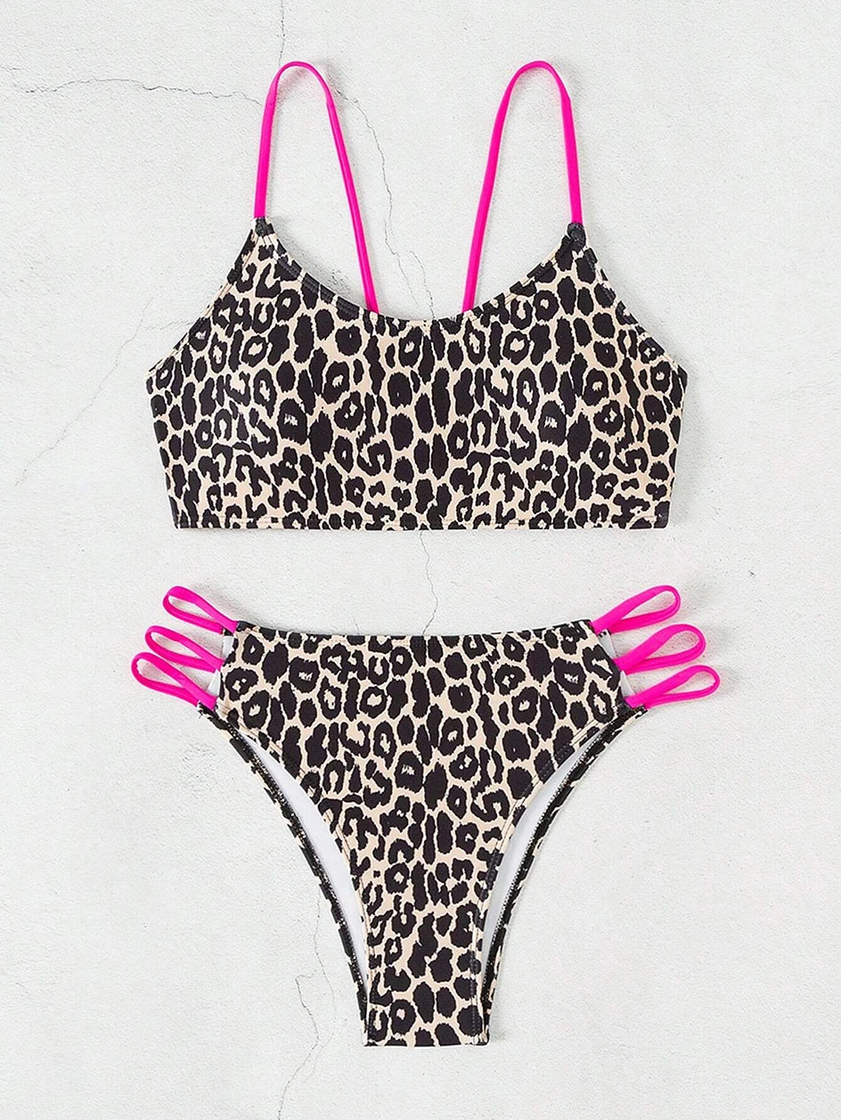 Maillot de bain sexy léopard pour femmes, micro bikini, taille haute, bandeau brésilien, vêtements de plage, 2025