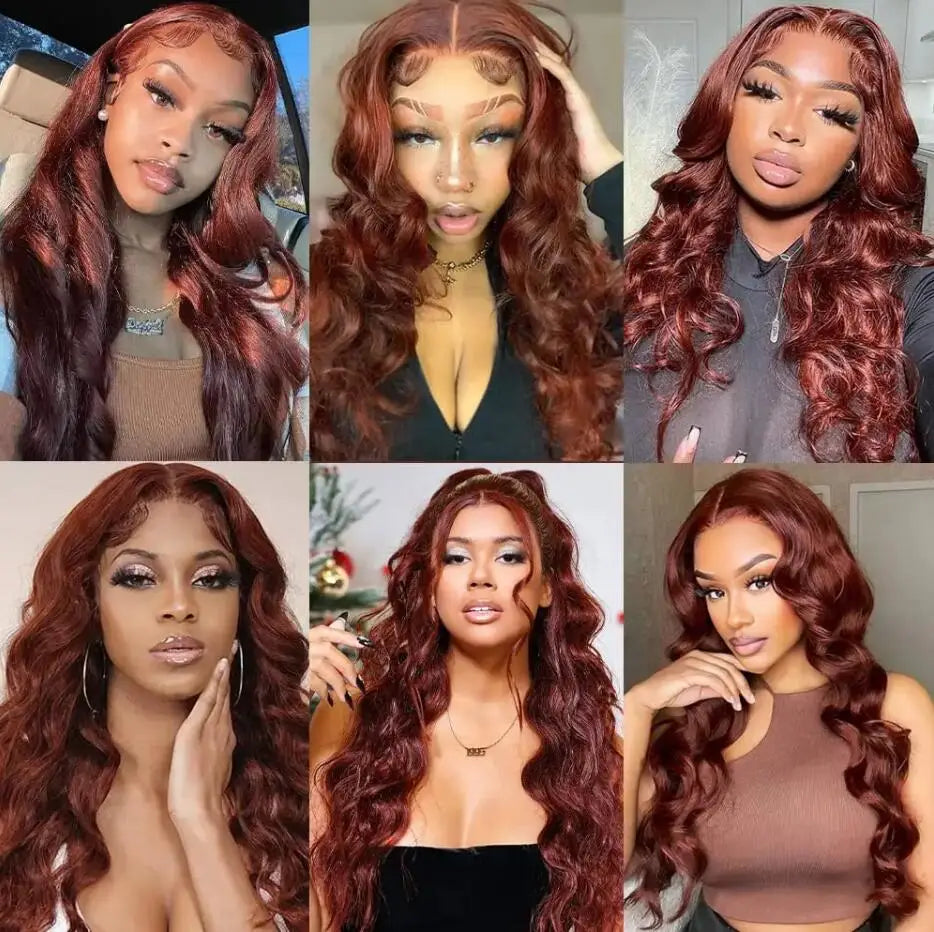 Perruques Body Wave 30 pouces, perruques frontales en dentelle HD 13x6, perruques de couleur brun rougeâtre, perruques frontales en dentelle transparente HD prédécoupées