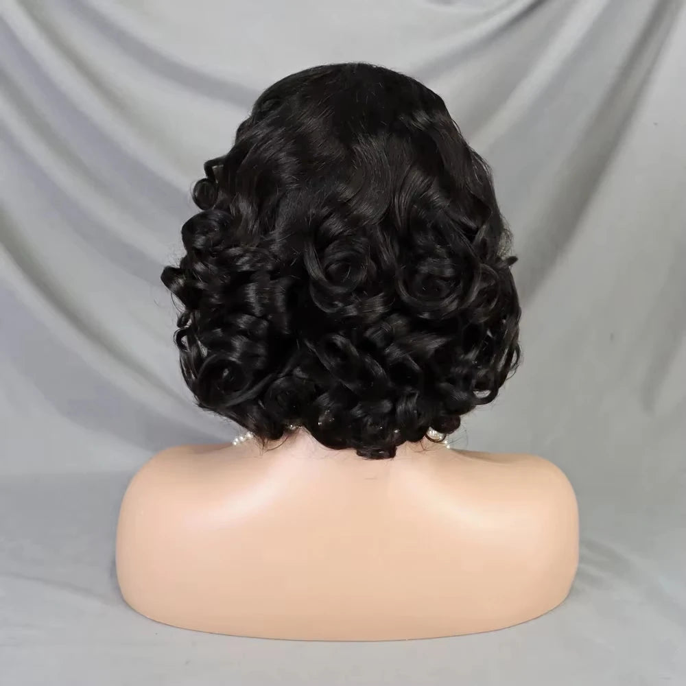 Perruques courtes ondulées en cheveux humains, coupe au carré, fermeture en dentelle 10x10, couleur naturelle, cheveux indiens Remy, pré-épilés, pour femmes