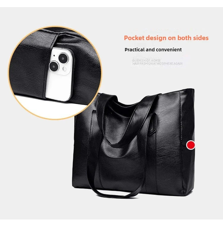 Grand sac cartable en cuir souple pour femme, classique, couleur unie, simple, décontracté, grande capacité, fourre-tout, sac à bandoulière simple