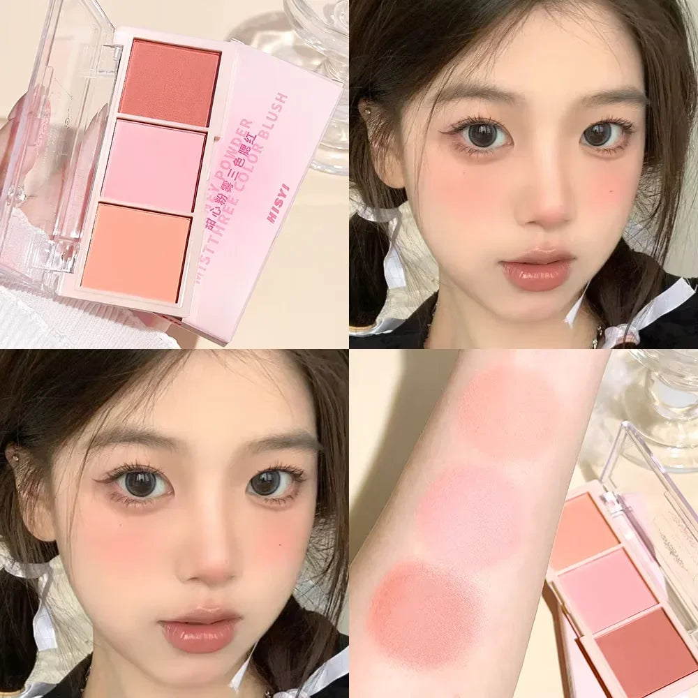 Fard à paupières 3 couleurs rouge joues nude maquillage naturel mat thé au lait orange maquillage longue tenue rendu des couleurs élevé invisible