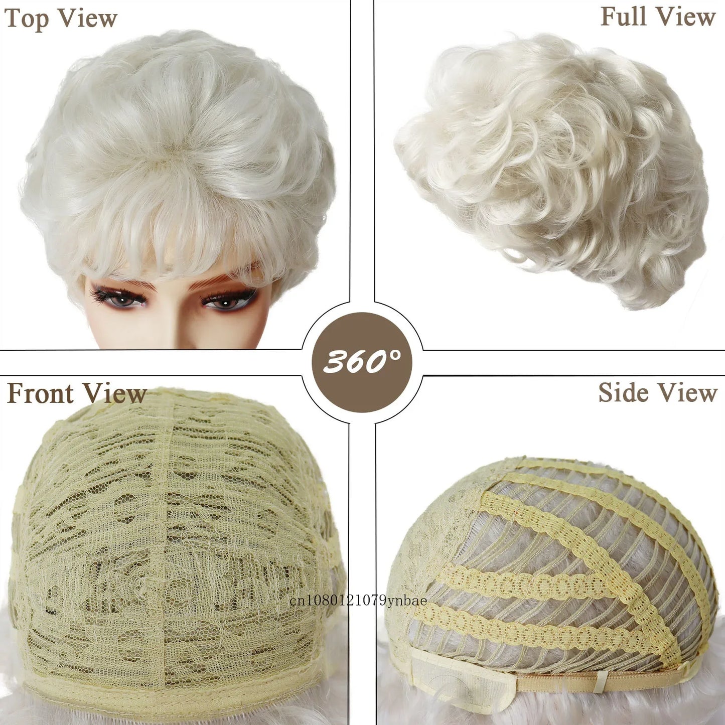 Perruques de vieille dame pour femmes, perruque synthétique blanche de grand-mère avec frange, perruque courte bouclée coupe lutin, costume quotidien résistant à la chaleur