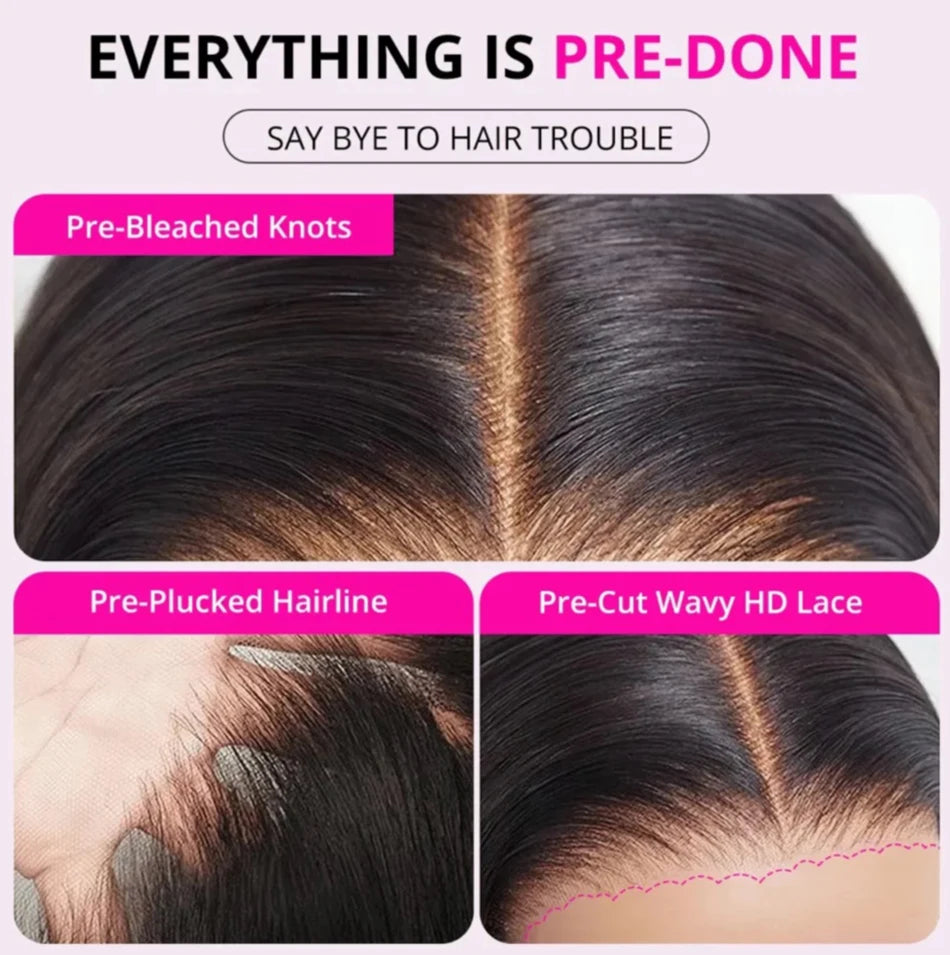 Perruques 100 % sans colle, cheveux humains, prêtes à porter, nœuds décolorés, 6x4, pré-découpées, HD transparentes, sans colle, crépues et bouclées