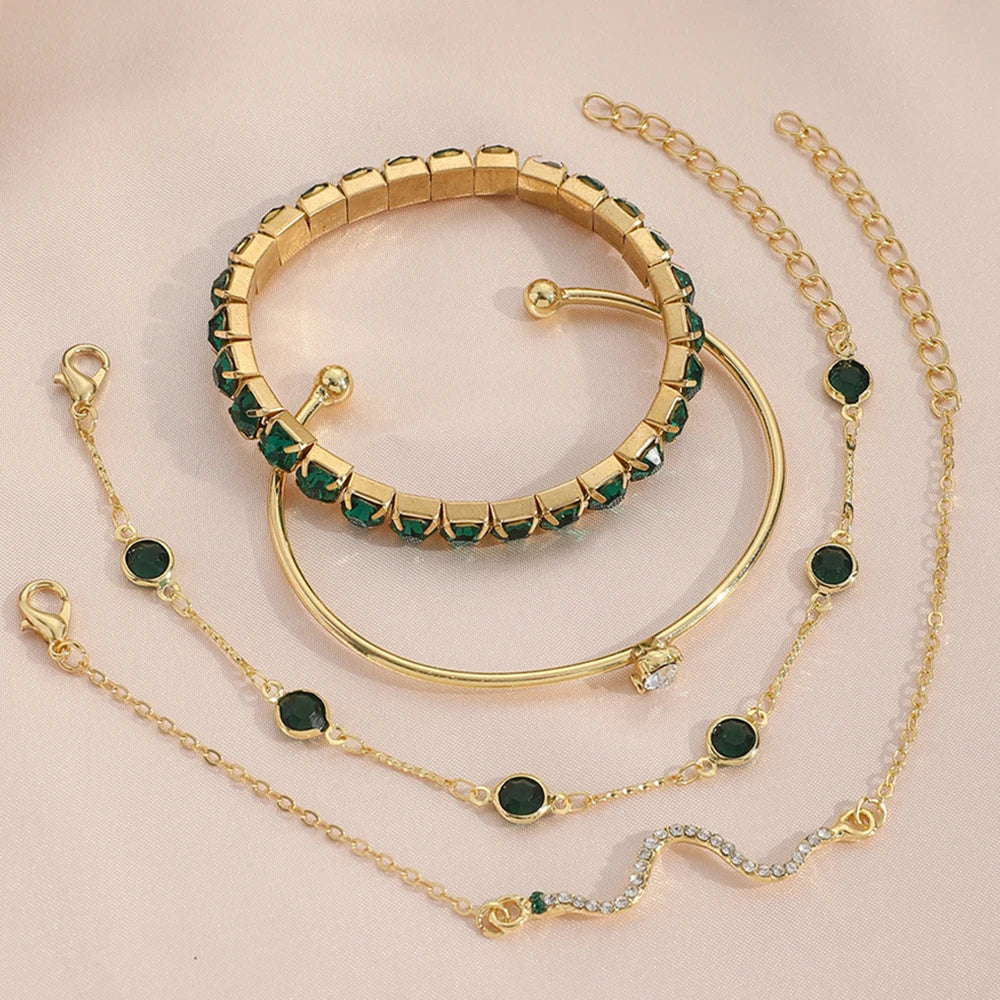 Lot de 4 bracelets tendance en métal et strass, imitation serpent, pour femme, idéal comme cadeau d'anniversaire ou de fête