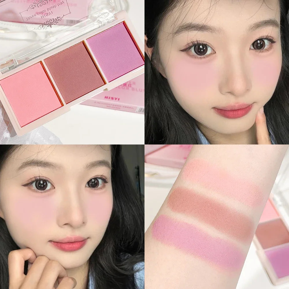 Fard à paupières 3 couleurs rouge joues nude maquillage naturel mat thé au lait orange maquillage longue tenue rendu des couleurs élevé invisible