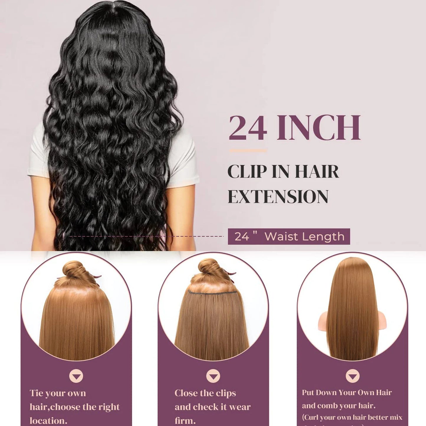 Extensions de cheveux à clipser, 16 clips, 55 cm de long, ondulées, pour femmes, tête complète, synthétiques