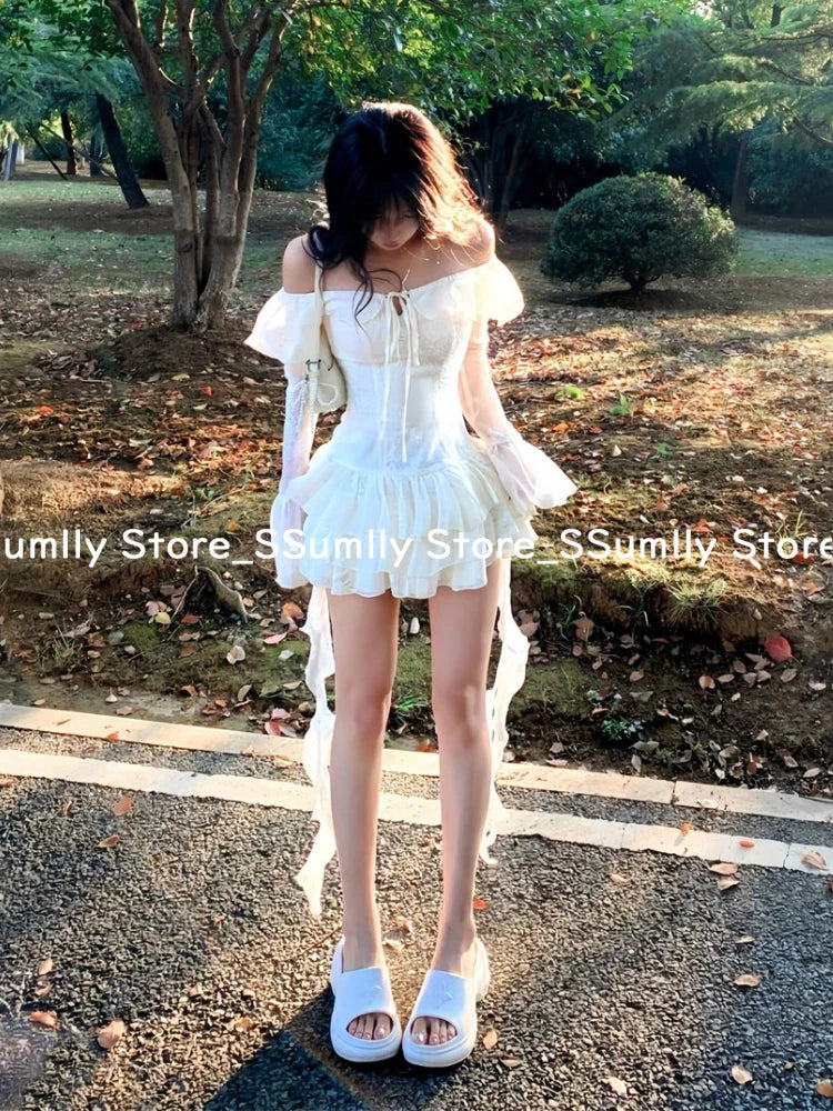 Robe une pièce à épaules dénudées pour femme, élégante, sexy, slim, tenue de soirée, style coréen chic, nouveauté 2025