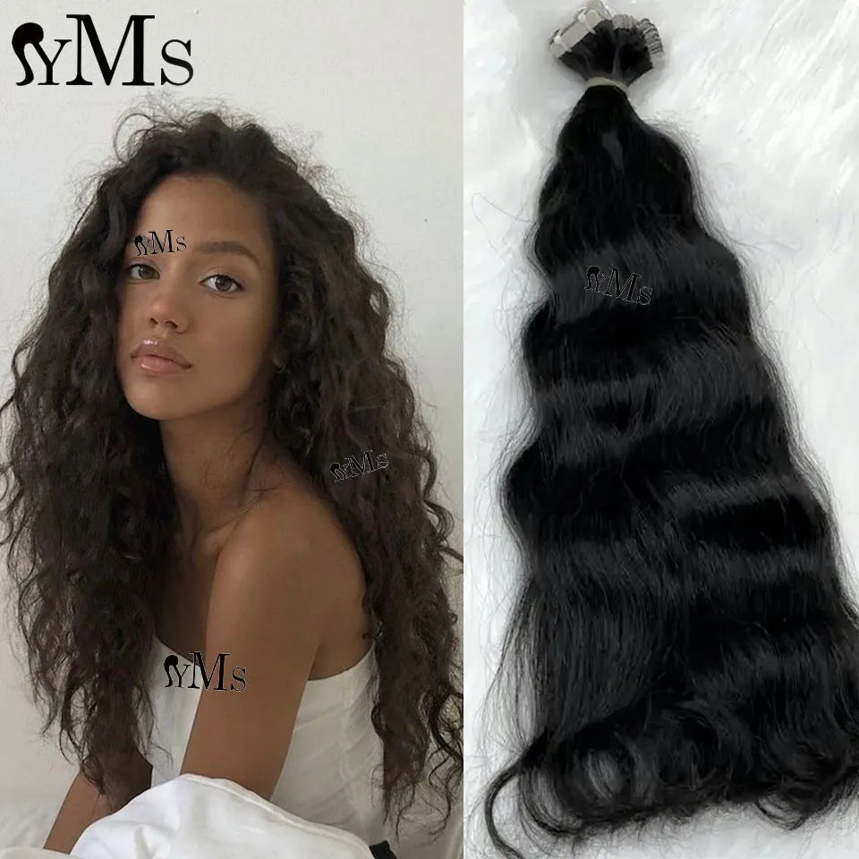 Extensions de cheveux à bande adhésive, cheveux humains ondulés YMS, cheveux indiens bruts, naturels, ondulés, sans couture, trame PU, pour femmes, pour salon