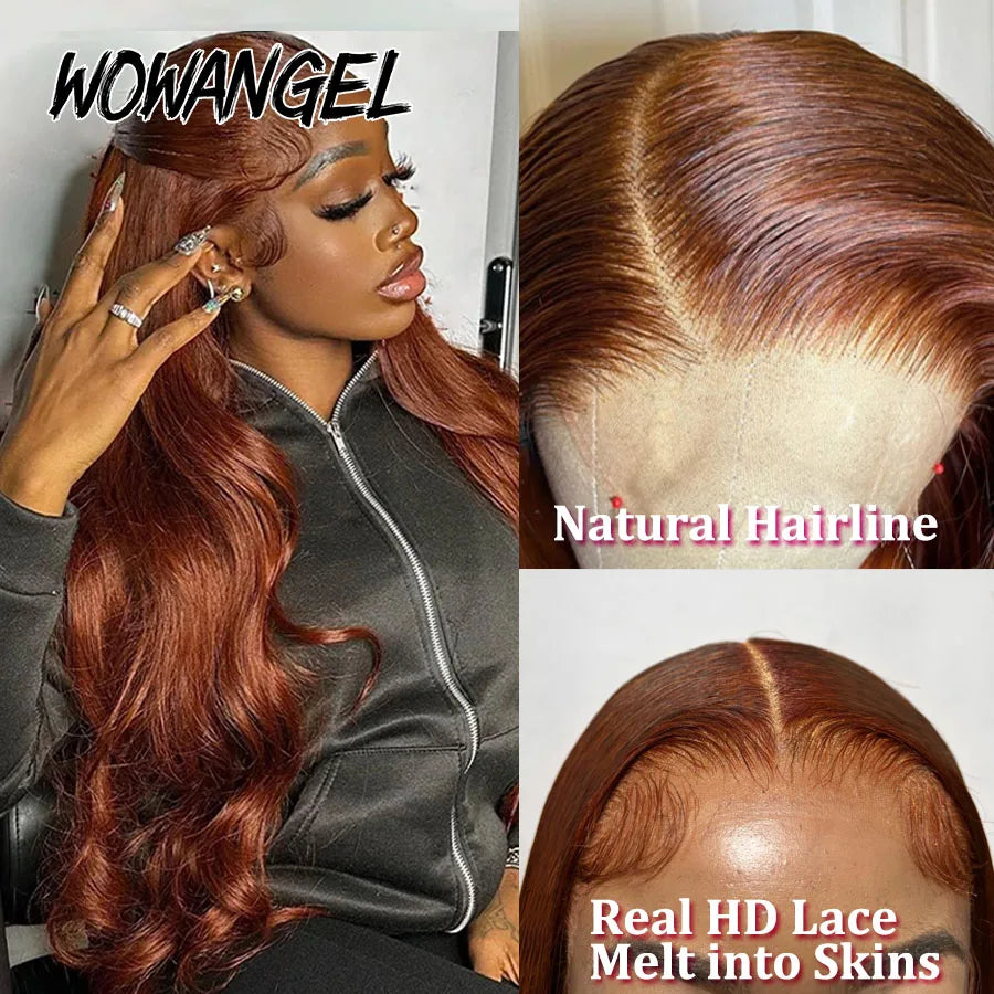 Perruques Body Wave 30 pouces, perruques frontales en dentelle HD 13x6, perruques de couleur brun rougeâtre, perruques frontales en dentelle transparente HD prédécoupées