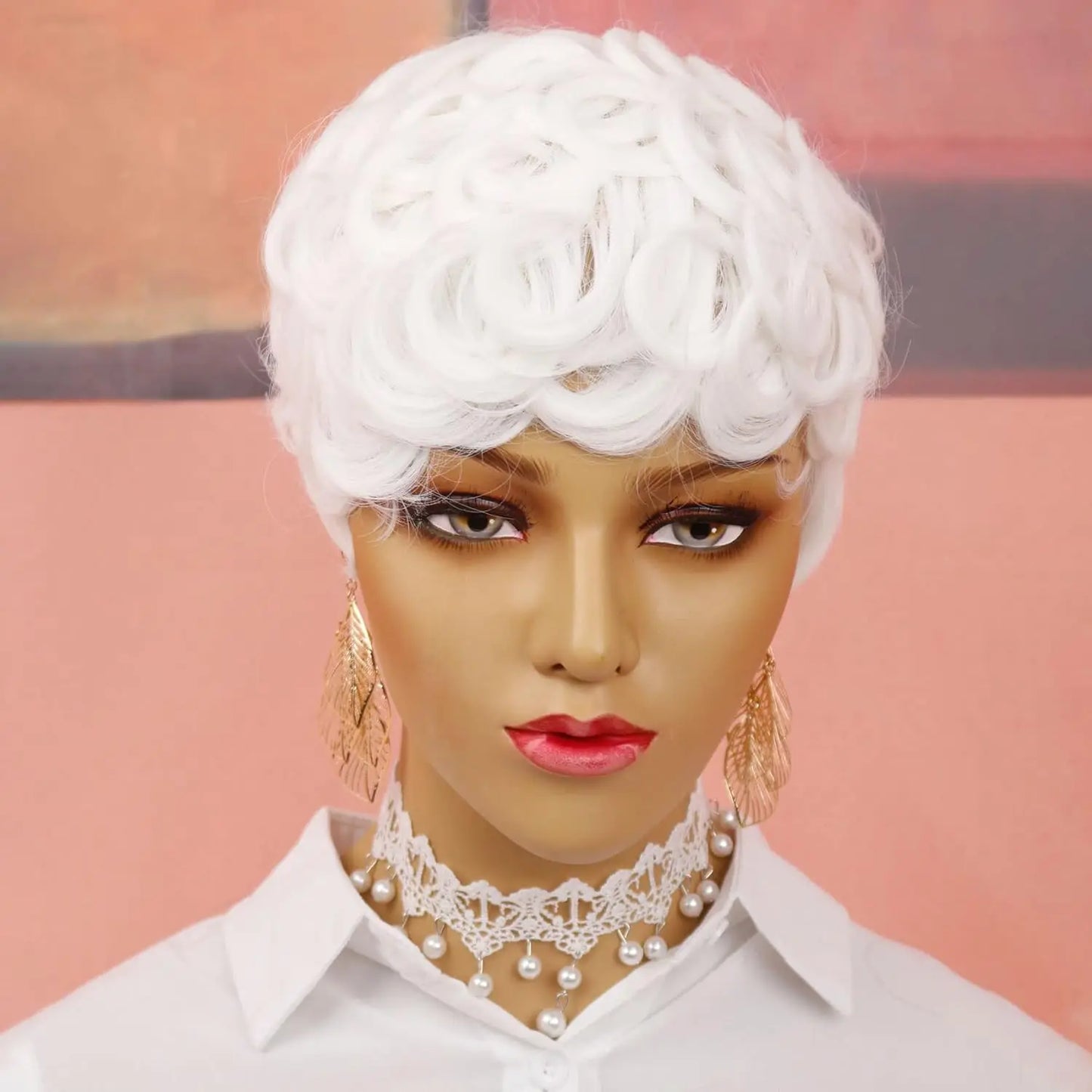 Perruques Pixie Cut pour femmes noires Perruque courte Pixie bouclée avec frange Perruques courtes blanches duveteuses pour femmes noires Perruques courtes blanches bouclées S