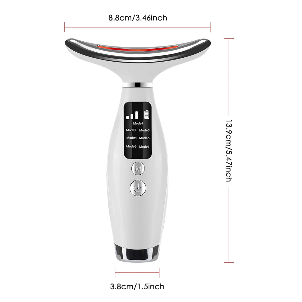 Appareil de beauté pour le cou et le visage, thérapie photonique par LED à 7 couleurs, raffermissement de la peau, réduction du double menton, anti-rides, lifting du visage, massage
