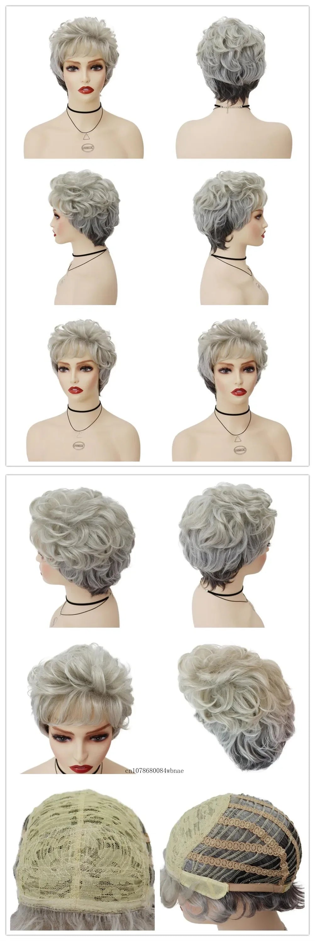 Perruques de vieille dame pour femmes, perruque synthétique blanche de grand-mère avec frange, perruque courte bouclée coupe lutin, costume quotidien résistant à la chaleur
