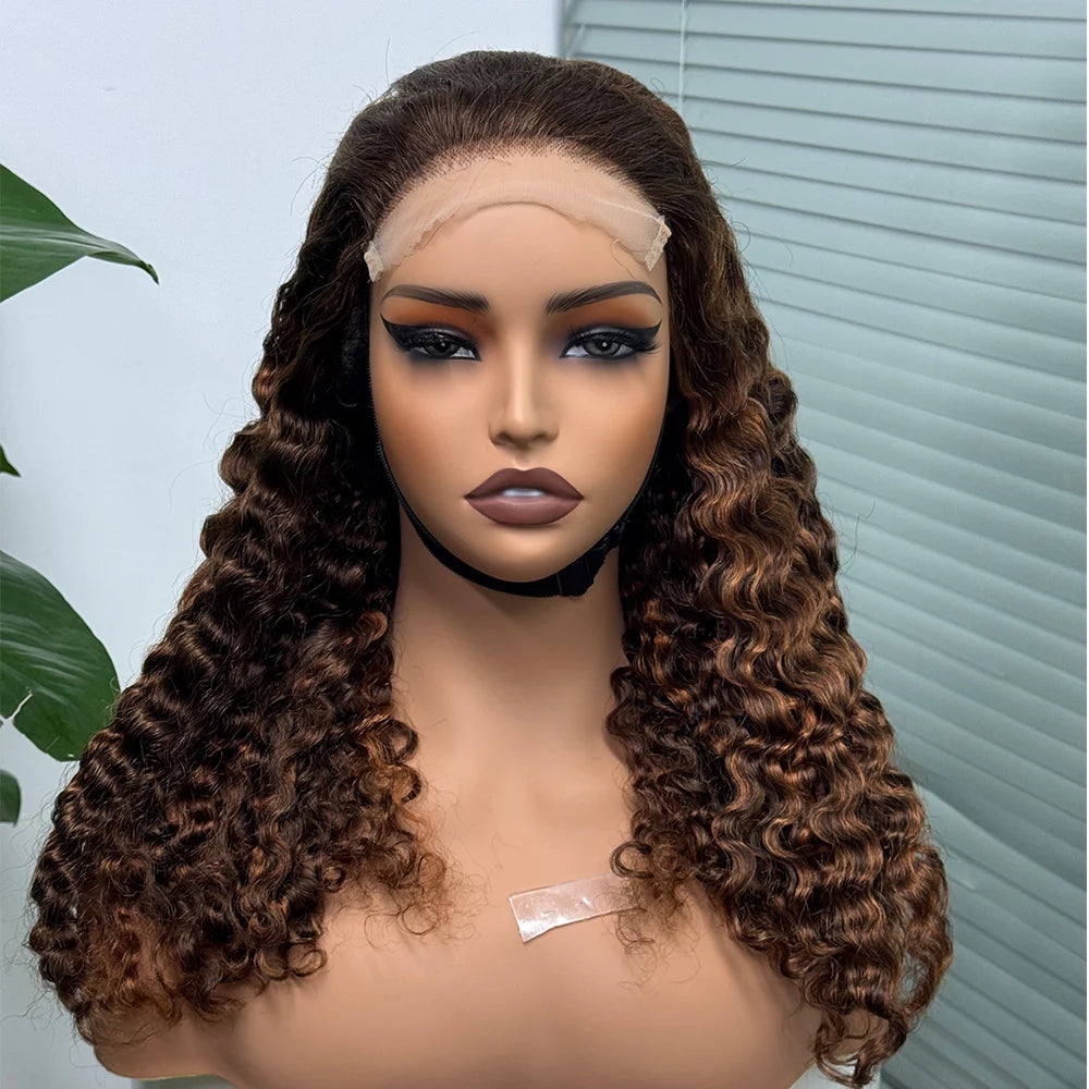 Perruque birmane bouclée ombrée 5x5, densité 300 %, cheveux humains à double trame, avec dentelle transparente sur le devant, pour femmes noires