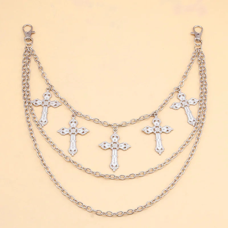 Bijoux multicouches pendentif croix chaîne de taille pantalon accessoires en métal fille douce cool épicée