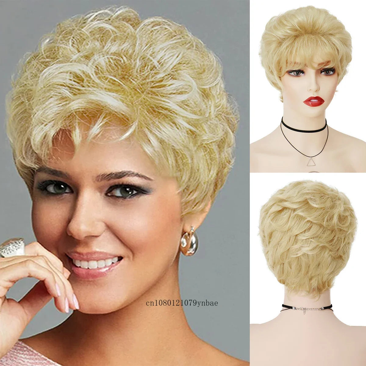 Perruques de vieille dame pour femmes, perruque synthétique blanche de grand-mère avec frange, perruque courte bouclée coupe lutin, costume quotidien résistant à la chaleur