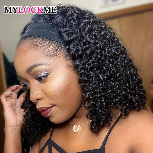 Perruque bandeau cheveux humains crépus bouclés MYLOCKME sans colle entièrement fabriquée à la machine perruques de cheveux humains brésiliens Remy pour femmes densité 180 %